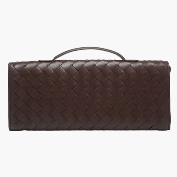 Dark chocolate Woven faux leather clutch purse bag with removable straps - Picture 7 of 9